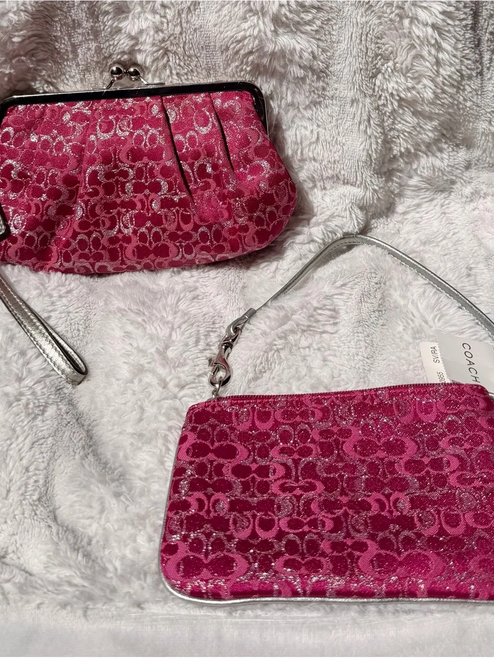 NWT Coach Raspberry Lurex Wristlet and Kisslock Pouch Duo